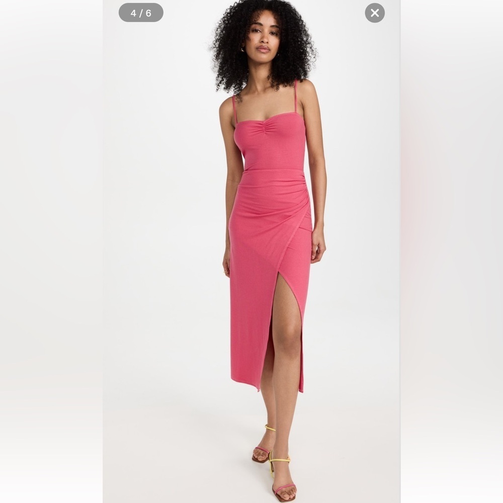 NWT Reformation Formosa Hot Pink Maxi Dress Spaghetti Straps Ruched Side Slit